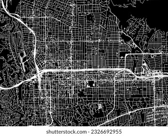 Vector city map of Pasadena California in the United States of America with white roads isolated on a black background.