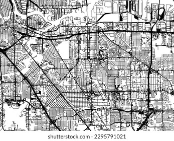 Vector city map of Pasadena Texas in the United States of America with black roads isolated on a white background.