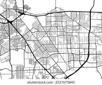 Vector city map of Pasadena Texas in the United States of America with black roads isolated on a white background.