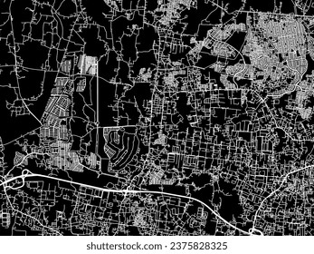 Stadtplan von Pasarkemis in Indonesien mit weißen Straßen einzeln auf schwarzem Hintergrund.