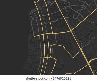 Vector city map of Pasay in the Philippines with yellow roads isolated on a brown background.