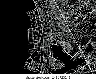 Vector city map of Pasay in the Philippines with white roads isolated on a black background.