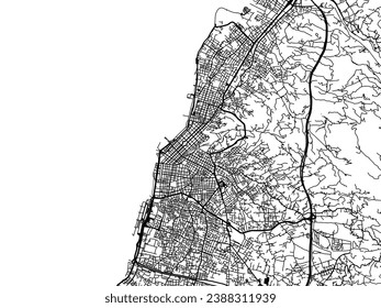 Vector city map of Patra in Greece with black roads isolated on a white background.