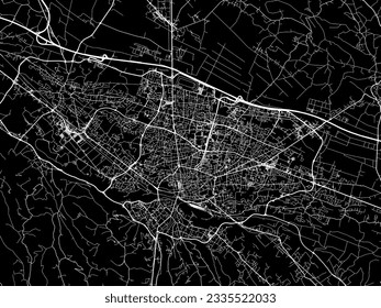 Stadtplan von Pau in Frankreich mit weißen Straßen einzeln auf schwarzem Hintergrund.