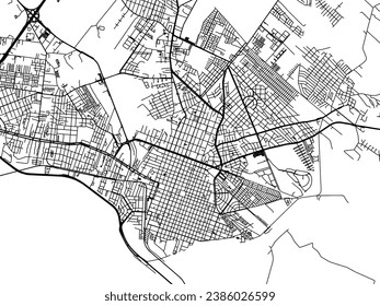 Stadtplan von Pelotas in Brasilien mit schwarzen Straßen einzeln auf weißem Hintergrund.