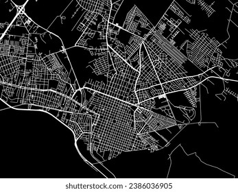 Vector city map of Pelotas in Brazil with white roads isolated on a black background.