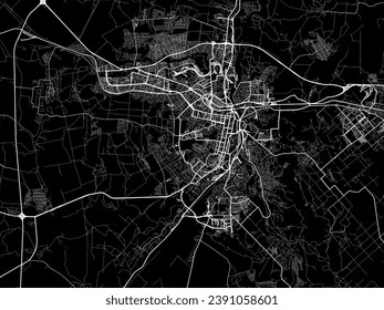 Vector city map of Penza in the Russian Federation with white roads isolated on a black background.