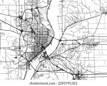 Vector city map of Peoria Illinois in the United States of America with black roads isolated on a white background.