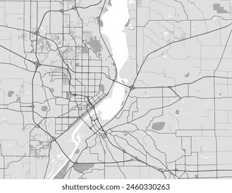 Vector city map of Peoria Illinois in the United States of America with black roads isolated on a grey background.