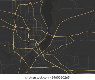 Vector city map of Peoria Illinois in the United States of America with yellow roads isolated on a brown background.