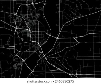 Vector city map of Peoria Illinois in the United States of America with white roads isolated on a black background.