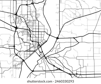 Vector city map of Peoria Illinois in the United States of America with black roads isolated on a white background.