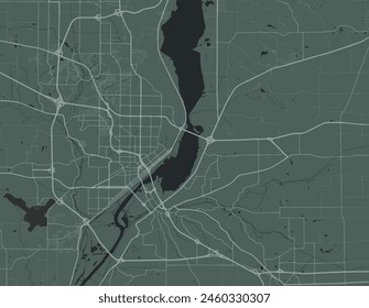 Vector city map of Peoria Illinois in the United States of America with white roads isolated on a green background.