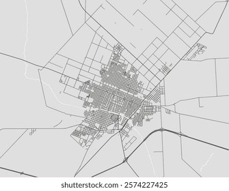 Vector city map of Pergamino in Argentina with black roads isolated on a grey background.