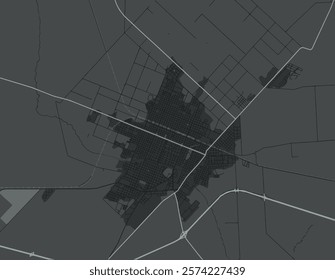 Vector city map of Pergamino in Argentina with white roads isolated on a grey background.