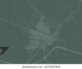 Vector city map of Pergamino in Argentina with white roads isolated on a green background.