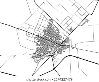 Vector city map of Pergamino in Argentina with black roads isolated on a white background.