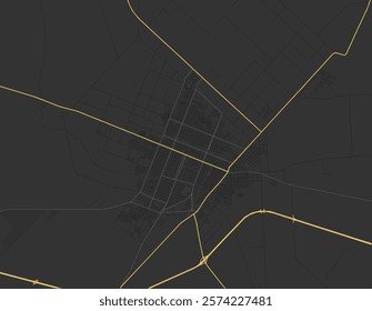 Vector city map of Pergamino in Argentina with yellow roads isolated on a brown background.