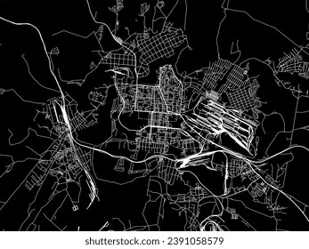 Vector city map of Pervouralsk in the Russian Federation with white roads isolated on a black background.