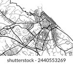 Vector city map of Pesaro in Italy with black roads isolated on a white background.