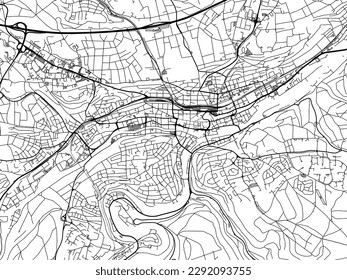 Vector city map of Pforzheim in the Germany with black roads isolated on a white background.