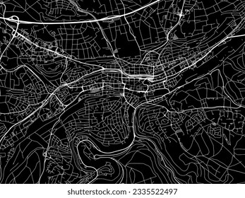 Mapa vectorial de Pforzheim en Alemania con caminos blancos aislados en un fondo negro.