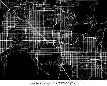 Mapa de la ciudad vectorial de Phoenix Arizona en Estados Unidos de América con caminos blancos aislados en un fondo negro.