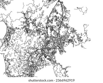 Vector city map of Phuket in Thailand with black roads isolated on a white background.