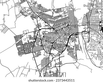 Vector city map of Piedras Negras in Mexico with black roads isolated on a white background.