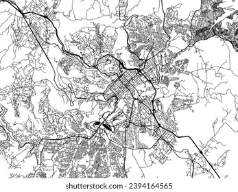 Vector city map of Pietermaritzburg in South Africa with black roads isolated on a white background.