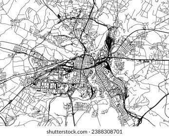 Mapa vectorial de Pilsen en la República Checa con carreteras negras aisladas en un fondo blanco.