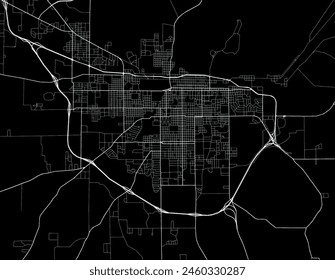 Vector city map of Pine Bluff Arkansas in the United States of America with white roads isolated on a black background.