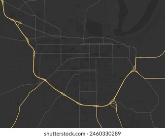 Vector city map of Pine Bluff Arkansas in the United States of America with yellow roads isolated on a brown background.