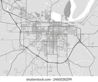 Vector city map of Pine Bluff Arkansas in the United States of America with black roads isolated on a grey background.