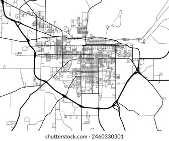 Vector city map of Pine Bluff Arkansas in the United States of America with black roads isolated on a white background.