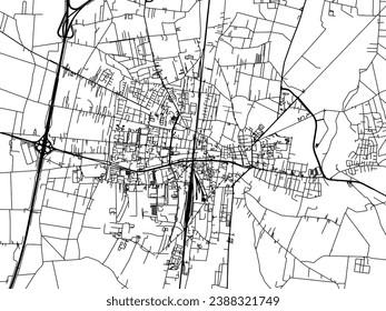 Stadtplan von Piotrkow Trybunalski in Polen mit schwarzen Straßen einzeln auf weißem Hintergrund.