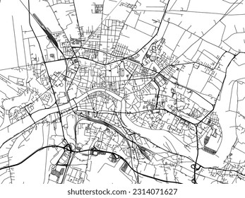 Vector city map of Pisa in Italy with black roads isolated on a white background.