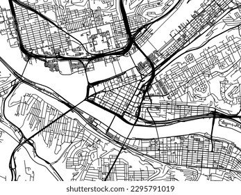 Vector city map of Pittsburgh Center Pennsylvania in the United States of America with black roads isolated on a white background.