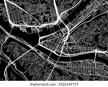 Vector city map of Pittsburgh Center Pennsylvania in the United States of America with white roads isolated on a black background.