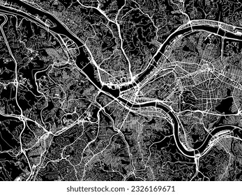 Vector city map of Pittsburgh Pennsylvania in the United States of America with white roads isolated on a black background.