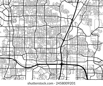 Vector city map of Plano Texas in the United States of America with black roads isolated on a white background.