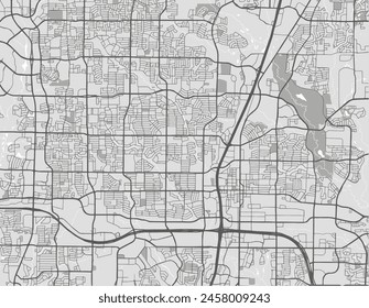 Vector city map of Plano Texas in the United States of America with black roads isolated on a grey background.