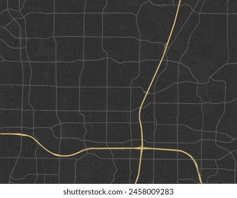 Vector city map of Plano Texas in the United States of America with yellow roads isolated on a brown background.