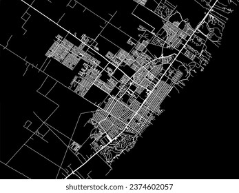 Vector city map of Playa del Carmen in Mexico with white roads isolated on a black background.