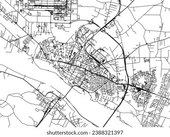 Vector city map of Plock in Poland with black roads isolated on a white background.
