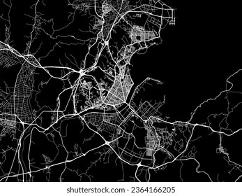 Vector city map of Pohang in the South Korea with white roads isolated on a black background.