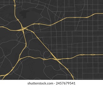 Vector city map of Pomona California in the United States of America with yellow roads isolated on a brown background.