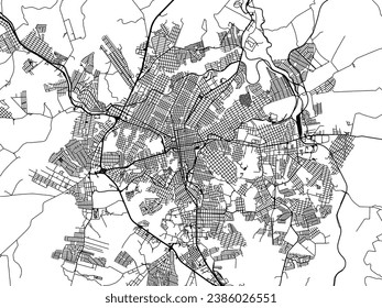 Mapa vectorial de la ciudad de Ponta Grossa en Brasil con carreteras negras aisladas en un fondo blanco.