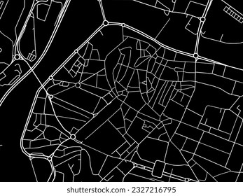 Mapa de la ciudad vectorial de Pontevedra en España con caminos blancos aislados en un fondo negro.