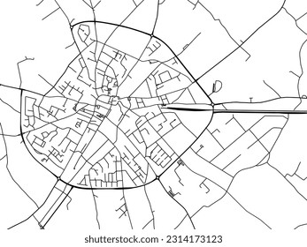 Vector city map of Poperinge in Belgium with black roads isolated on a white background.